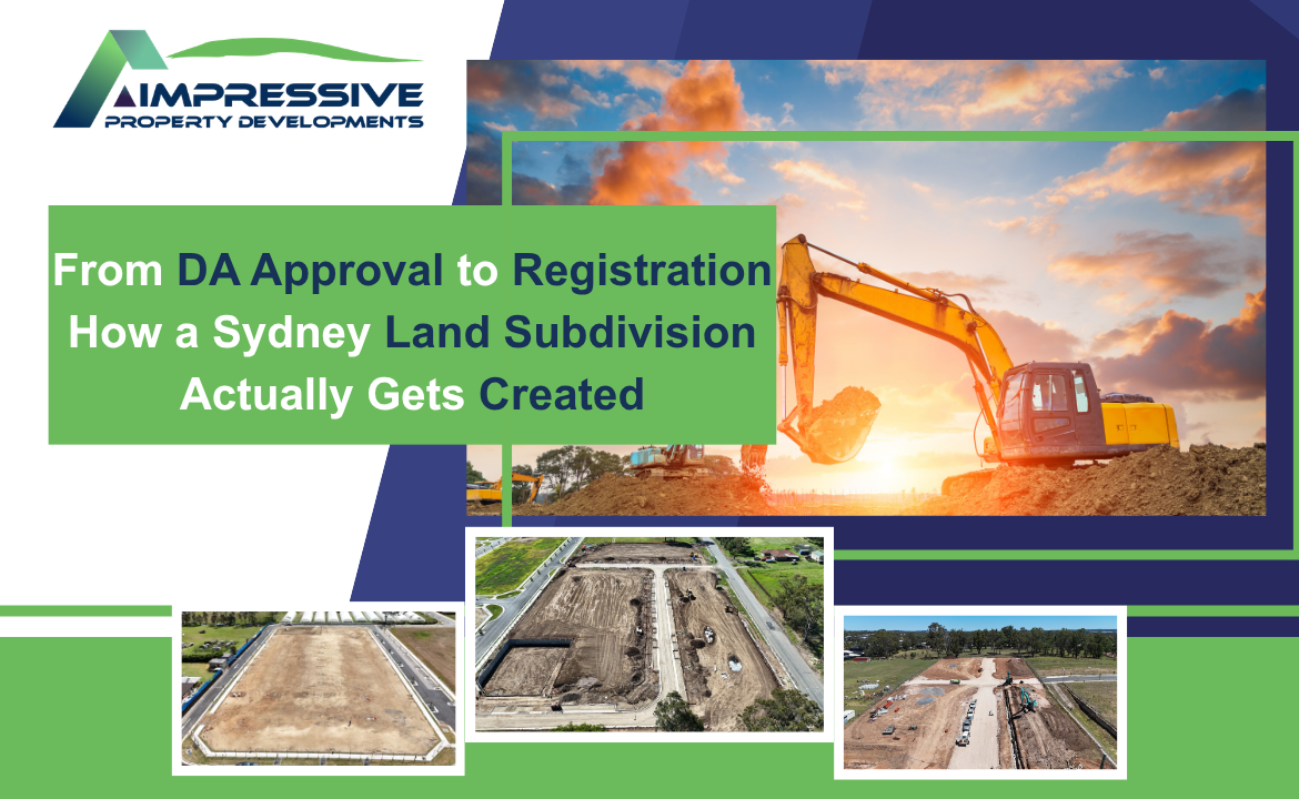 An excavator carrying out earthworks on an Impressive Property Developments land subdivision site.