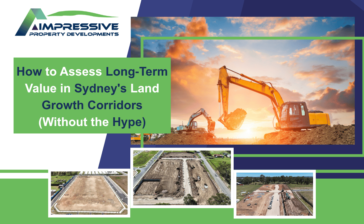 Earthmoving machinery preparing land in a Sydney growth corridor for residential subdivision.