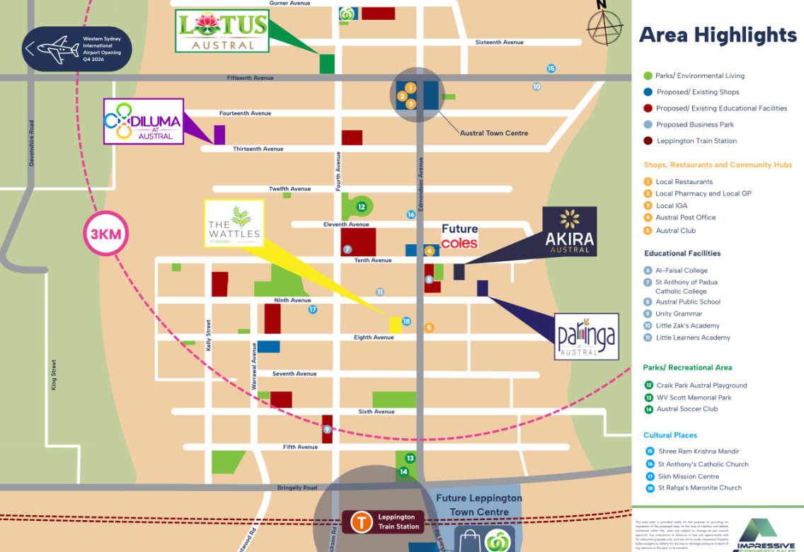 Locality map showing where Austral sits within South West Sydney, marked with the Paringa estate logo.