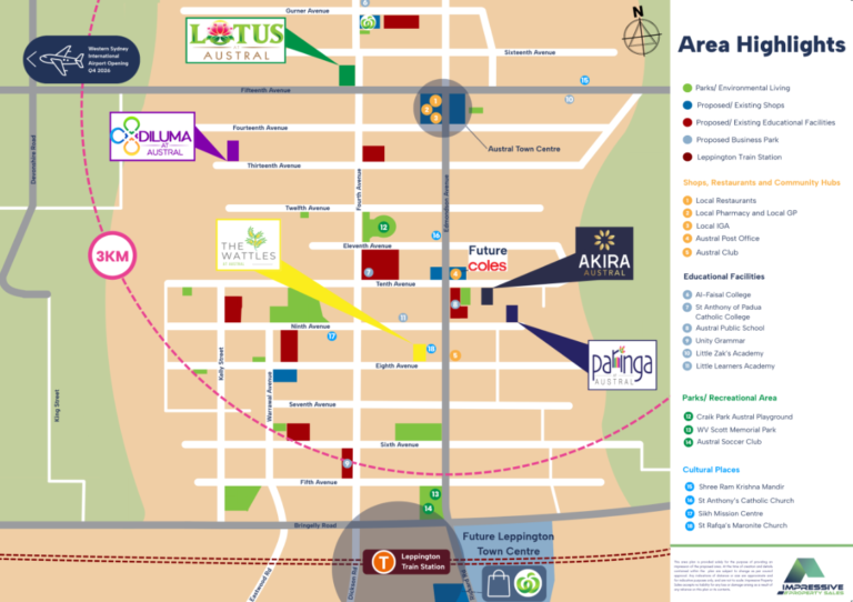 Locality map showing where Austral sits within South West Sydney, marked with the Paringa estate logo.